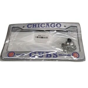 Chicago Cubs MLB License Plate Frame Silver Metal Universal Car Tag Holder